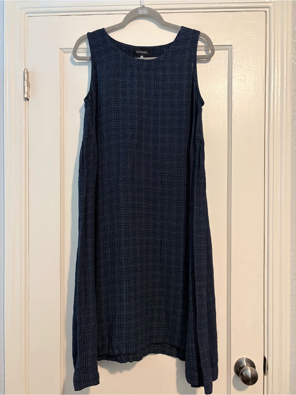 eskandar Navy Textured Sleeveless A-Line Dress